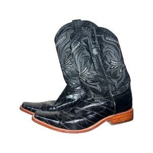 Men’s Leather Cowboy Square Toe Boots Rockabilly Western 70s 80s Style Los Altos